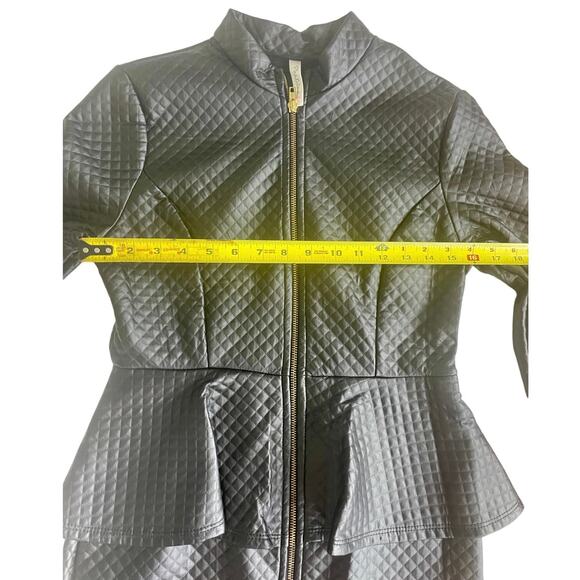 PINKLICIOUS DIAMOND QUILTED FAUX LEATHER DRESS BODYCON PEPLUM SZ S GOTH CORE - Picture 4 of 15